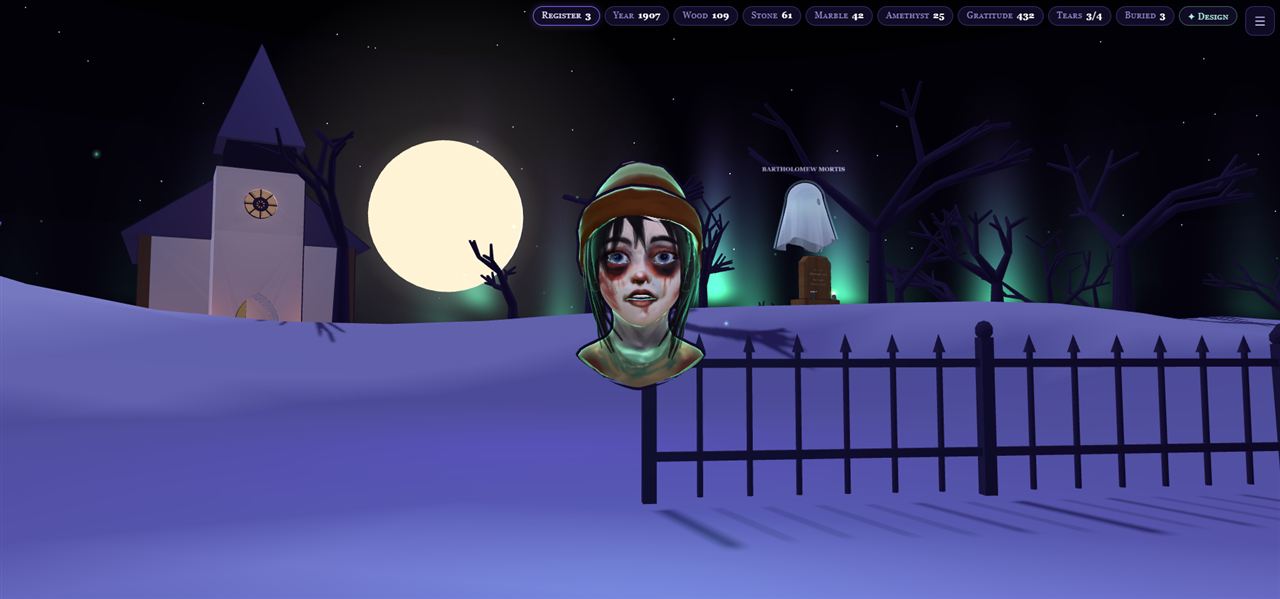 In-game screenshot of Daisy's Dead — the moonlit yard.